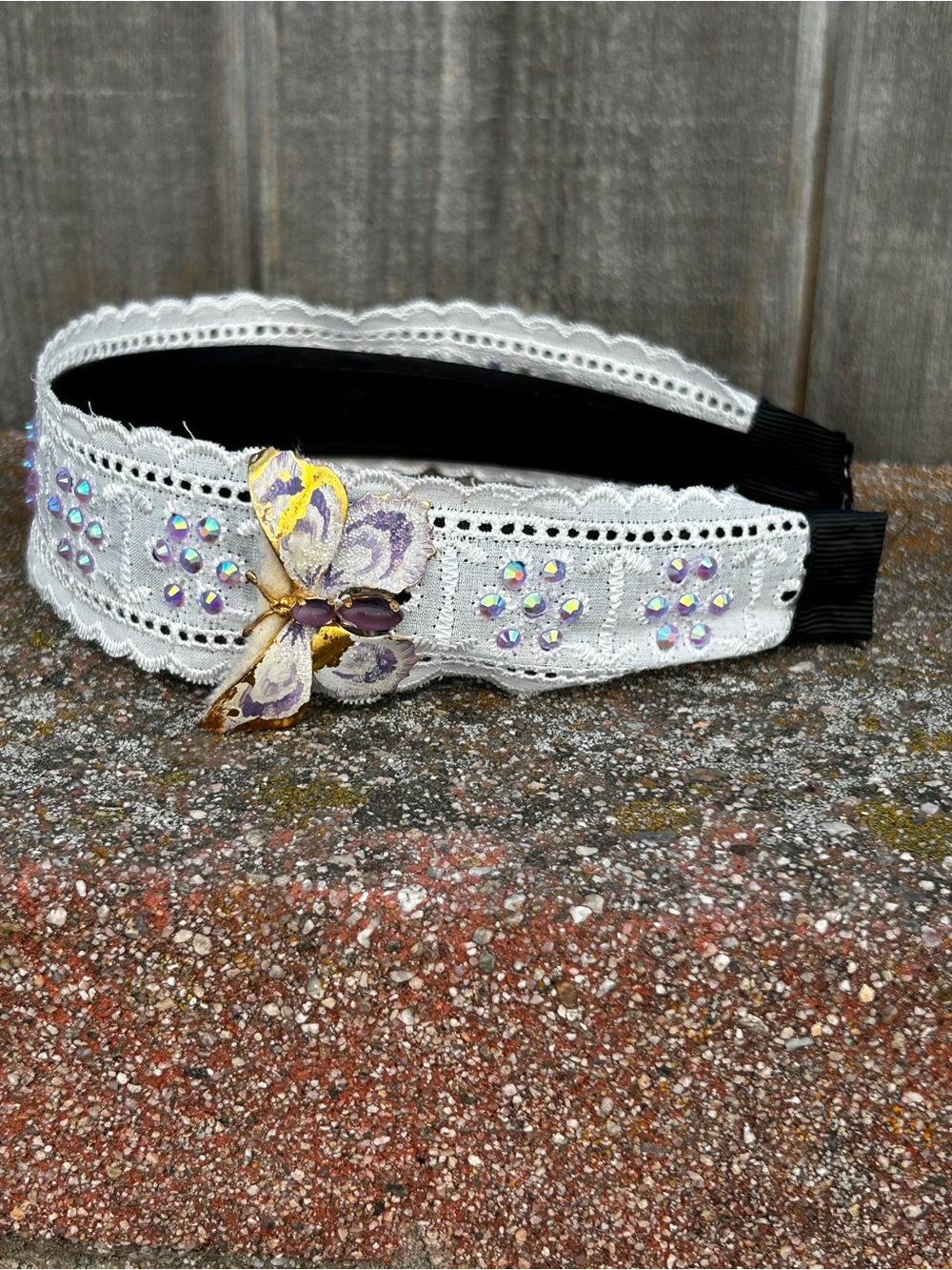 Custom Headband butterfly pin & crystals Handmade Brand new